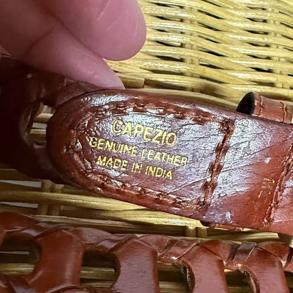 Vintage 90s Capezio Leather Woven Ladder Belt Brown M/L